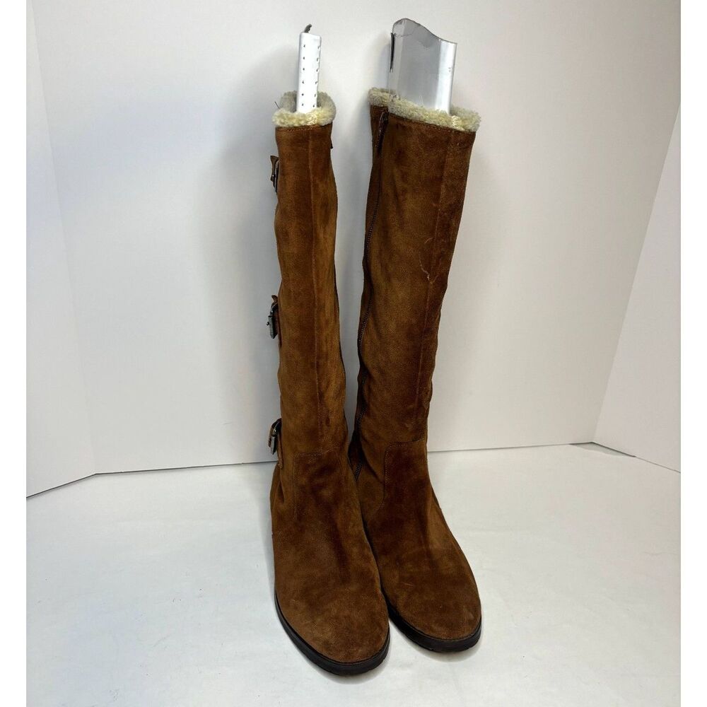 Alfani Vermont Genuine Suede Leather Shearling Triple Buckle Riding Boots Women - Picture 9 of 9